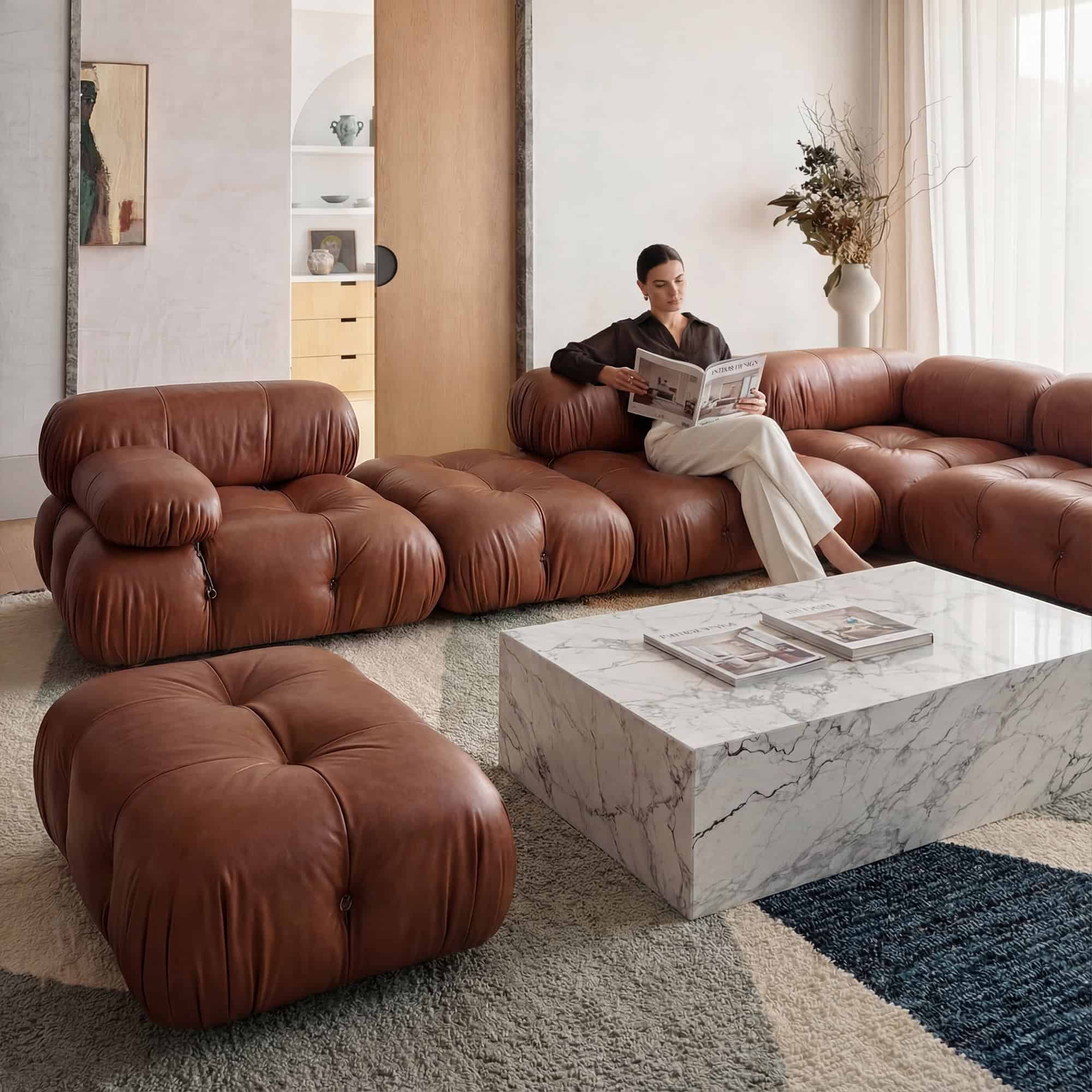 Mario Bellini Module Armless Leather – Curved Modern Sofa